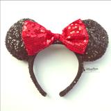 Disney Costumes | Euc Disney Parks Minnie Mouse Ears Red Sequin Bow | Color: Black/Red | Size: Osg