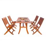 Malibu Outdoor 5-PC Wood Patio Dining Set w/ Curvy Leg Table & Folding Chairs - Vifah V189SET3