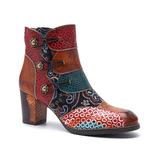 Iliyah Women's Casual boots brown - Brown & Red Abstract Lace-Accent Leather Bootie - Women