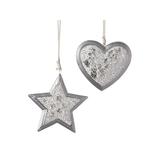 The Holiday Aisle® 2 Piece Hanging Star & Heart Holiday Shaped Ornament Set Metal in Gray/Yellow, Size 6.0 H x 3.0 W x 1.0 D in | Wayfair
