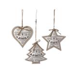 The Holiday Aisle® 3 Piece Hanging Star, Heart & Tree Holiday Shaped Ornament Set Wood in Brown, Size 4.5 H x 3.0 W x 1.0 D in | Wayfair