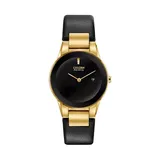 Citizen Eco-Drive Women's Axiom Black Leather Watch - GA1052-04E, Size: Small, Yellow