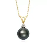Belk & Co 8-9 Millimeter Genuine Tahitian Black Pearl And 1/10 Ct. T.w. Diamond Pendant With Chain In 14K Yellow Gold, 18 In
