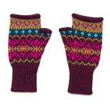 'Multi-Color Multi-Motif 100% Alpaca Knit Fingerless Mitts'