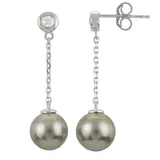 PearLustre by Imperial 14Kt White Gold Tahitian Cultured Pearl & Diamond Chain Drop Earrings, Women's