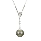 "PearLustre by Imperial 14Kt White Gold Tahitian Cultured Pearl & Diamond Y Necklace, Women's, Size: 18"""