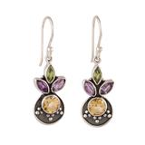Glittering Melody,'3-Carat Multi-Gemstone Dangle Earrings from India'