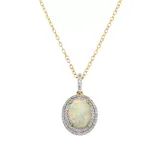 Belk & Co 7/8 Ct. T.w. Created Opal And 1/4 Ct. T.w. Diamond Pendant Necklace In 10K Yellow Gold, 18 In