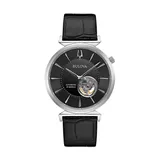 Bulova Men's Slim Regatta Automatic Leather Watch - 96A234, Size: Large, Black