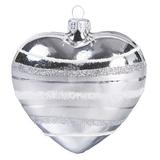 The Holiday Aisle® Silver Heart w/ White Glitter Bands Hanging Figurine Ornament Glass in Gray/Yellow, Size 5.39 H x 4.21 W x 3.54 D in | Wayfair