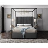 Willa Arlo™ Interiors Tessa Tufted Low Profile Canopy Bed Upholstered/Velvet/Metal in Gray, Size 78.5 H x 82.0 W x 86.5 D in | Wayfair