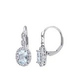 Belk & Co 1.16 Ct. T.w. Aquamarine, 7/8 Ct. T.w. White Topaz, And 1/10 Ct. T.w. Diamond Accent Halo Vintage Earrings In 14K White Gold