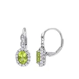 Belk & Co. White Gold 1.63 ct. t.w. Peridot, 7/8 ct. t.w. White Topaz, and 1/10 ct. t.w. Diamond Accent Halo Vintage Earrings in 14k White Gol