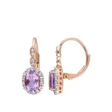 Belk & Co 1.4 ct. t.w. Amethyst, 7/8 ct. t.w. White Topaz, and 1/10 ct. t.w. Diamond Accent Halo Vintage Earrings in 14k Rose Gold