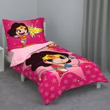 Warner Brothers Wonder Woman 4 Piece Toddler Bedding Set Polyester in Pink | Wayfair 4168416