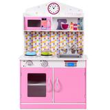 Costway Kids Wooden Pretend Cooking Playset Cookware Play Set Kitchen Toys Toddler Gift-Pink