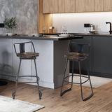 Williston Forge Stellan Swivel Bar & Counter Stool Wood/Metal in Black/Brown/Gray, Size 37.5 H x 22.0 W x 16.9 D in | Wayfair
