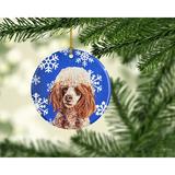 The Holiday Aisle® Miniature Poodle Winter Snowflakes Hanging Figurine Ornament Ceramic/Porcelain in Blue/Brown | Wayfair