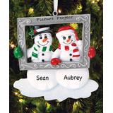 Personalized Planet Ornaments - White Snow Couple Holding Frame Personalized Ornament