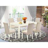 Winston Porter Taquan 7 Piece Solid Wood Dining Set Wood/Upholstered Chairs in Brown/White | Wayfair 807C3D51EEC4455F9E4810164AA334F6