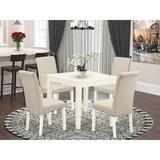 Winston Porter Ballston 5 Piece Solid Wood Dining Set Wood/Upholstered Chairs in Brown/White | Wayfair 9062C5365BD6483BA840A2E678B54EEE