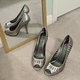 Jessica Simpson Shoes | 4-Inch Silver Leather Leela High Heels | Color: Silver | Size: 10