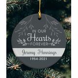 GiftsForYouNow Ornaments White - White & Gray 'In Our Hearts Forever' Personalized Ornament