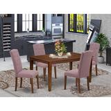 Ophelia & Co. Gilley 4 - Person Solid Wood Dining Set Wood/Upholstered Chairs in Brown, Size 30.0 H in | Wayfair 8233F17ACE07439991726825A1D2991B