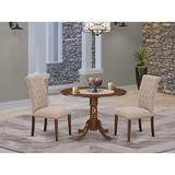 Winston Porter Elza 3 Piece Drop Leaf Solid Rubber Wood Dining Set Wood/Upholstered Chairs in Brown, Size 29.5 H in | Wayfair