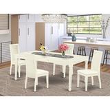 Winston Porter Lloshi 5 - Piece Butterfly Leaf Rubberwood Solid Wood Dining Set Wood/Upholstered Chairs in White | Wayfair