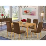 Winston Porter Niki 6 - Person Solid Wood Dining Set Wood/Upholstered Chairs in Brown, Size 30.0 H in | Wayfair 3933B154FA534FA2BE4E782FA8DBDA33