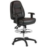 Ebern Designs Annessia Mid-Back Ergonomic Genuine Leather Drafting Chair Upholstered in Black/Gray, Size 43.0 H x 25.5 W x 28.0 D in | Wayfair