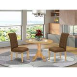 Winston Porter Elza 3 Piece Drop Leaf Solid Rubber Wood Dining Set Wood/Upholstered Chairs in Brown, Size 29.5 H in | Wayfair
