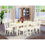 Winston Porter Karmane Butterfly Leaf Rubberwood Solid Wood Dining Set Wood/Upholstered Chairs in White | Wayfair 5B442361D9244138BB017C038233EE00