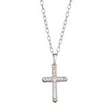 "Charming Girl Two-Tone Sterling Silver Crystal Cross Pendant Necklace, Girl's, Size: 15"", White"