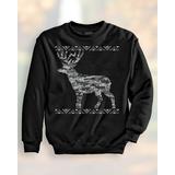 Men's Jacquard Deer Sweatshirt, Black XL