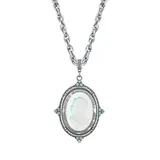 1928 Silver Tone Blue Intaglio Cameo Pendant Necklace, Women's
