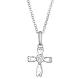 "Charming Girl Sterling Silver Heart Cross Pendant Necklace, Girl's, Size: 15"", White"