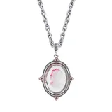 1928 Silver Tone Pink Intaglio Cameo Pendant Necklace, Women's
