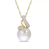 Belk & Co Women's Pearl and 1/10 ct. t.w. Diamond Swirl Necklace in 14K Yellow Gold