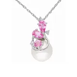 Belk & Co Women's Pearl, 5/8 ct. t.w. Pink Sapphire, 1/10 ct. t.w. Diamond Necklace in 10K White Gold
