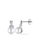 Belk & Co Pearl And 1/10 Ct. T.w. Diamond Accent Twist Earrings In 10K White Gold