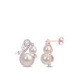 Belk & Co Pearl, 1.13 ct. t.w. White Topaz and 1/3 ct. t.w. Diamond Earrings in 10K Rose Gold
