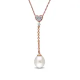 Belk & Co Pearl And 1/10 Ct. T.w. Diamond Heart Lariat Necklace In 10K Rose Gold