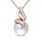 Belk & Co Pearl And 1/10 Ct. T.w. Diamond Swirl Necklace In 10K Rose Gold