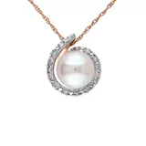 Belk & Co Pearl And 1/10 Ct. T.w. Diamond Accent Halo Necklace In 10K Rose Gold