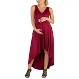 24seven Comfort Apparel Dark Red Maternity Sleeveless Fit and Flare High Low Dress