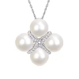 Belk & Co Women's Pearl and 1/7 ct. t.w. Diamond Crossover Necklace in 10K White Gold