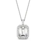 Charles & Colvard 3.94 Ct. T.w. Moissanite Halo Pendant Necklace In 14K White Gold, 18 In