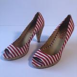 Michael Kors Shoes | Michael Kors Womens Red Striped Peep Toe Pumps 6m | Color: Red/White | Size: 6